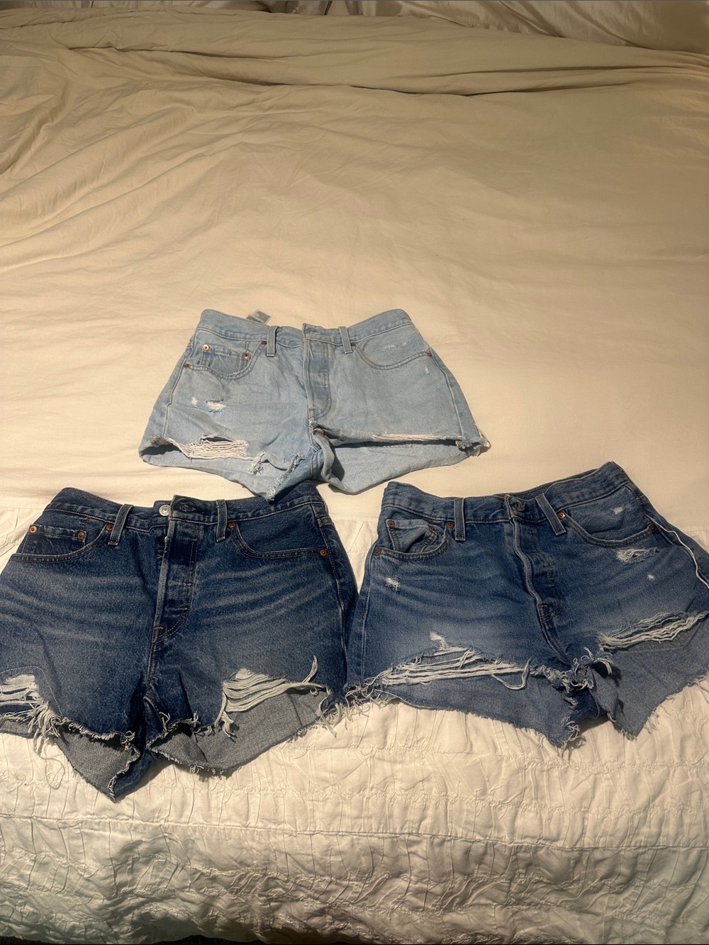 Levi's Distressed Denim Shorts Trio - Light Blue & Dark Blue